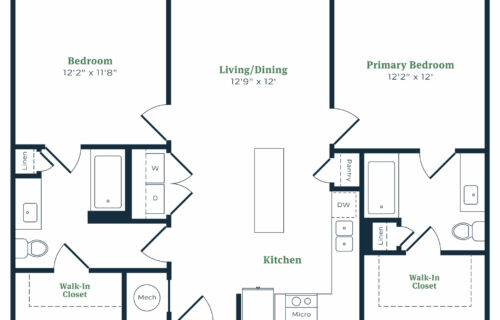 Well-Designed Spaces for Making Memories - B1 two-bedroom and two-bathroom luxury floor plan
