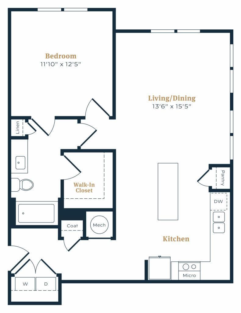 Here to Shake Up Your Expectations - one-bedroom upscale apartment floor plan