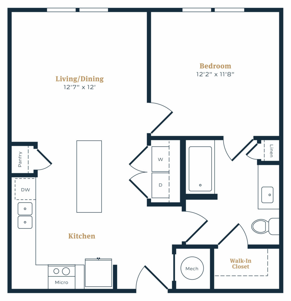Pure and Unadulterated Luxury - A1 luxury one-bedroom and one-bathroom floor plan